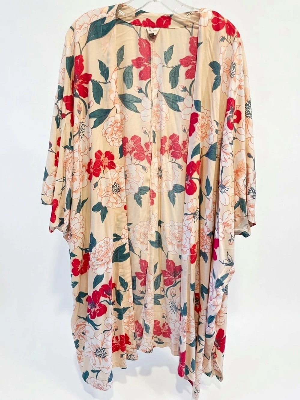 Roxy Floral Open-Front Kimono Tan & Red Like New